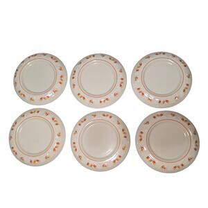 6 x Berger Pottery Longaberger Oven Safe Plate Candy Corn Trim Dish USA Made Set